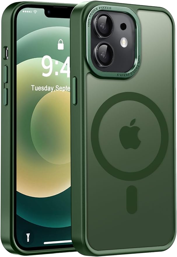 Newfuture Designed for iPhone 12 Case/iPhone 12 Pro Case with Magnetic [13 FT Military Drop Protection] [Compatible with Magsafe] Translucent Shockproof with Anti-Fingerprint Phone Case, Dark Green