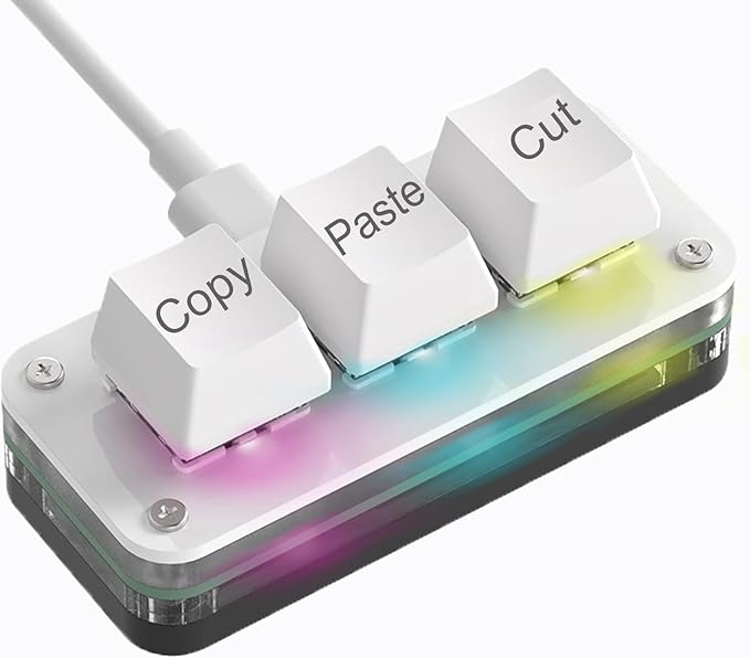 Copy Keyboard, Cut Copy Paste Keypad, One Handed Macro Keypad, Programmable Mechanical Keyboard for Working and Gaming, Shortcut Keyboard for PC, MAC, Laptop (White)