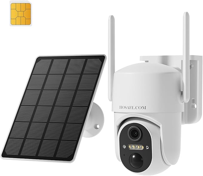 HOSAFE.COM 4G LTE Cellular Security Camera Wireless Solar Powered, No WiFi Security Camera Outdoor, 2K PTZ 360°, IP66 Waterproof for Farm Barn Jobsite Off-Grid, Free Cloud Storage (Need Apply)