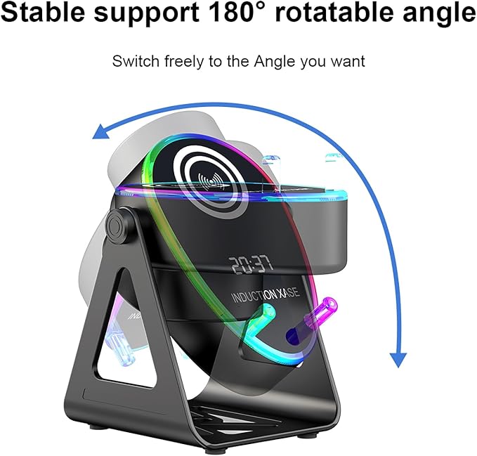 5 in 1 Induction Bluetooth Speaker with Phone Stand, 1800mAh RGB Lighting Induction Speaker, 360° Surround Sound, 4-13" Device Fit, Ideal for Men Women, Parties, Gaming