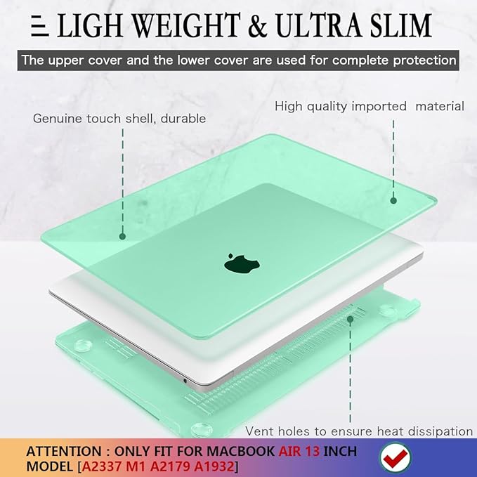 CISSOOK for MacBook Air 13 Inch Case 2021-2018 Release,Plastic Hard Shell Case with Keyboard Cover and Screen Protector for MacBook Air 13 A2337 M1 A2179 A1932 Model with Touch ID - Crystal Green