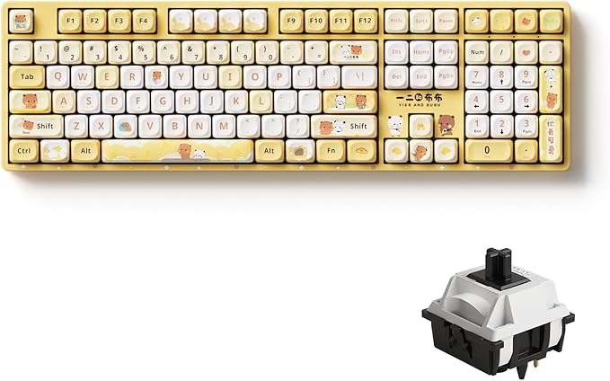 Akko Wireless Gaming Keyboard 5108B Plus Full Size Keyboard Bubu & Dudu Yellow Hot-Swappable Tri-Mode Mechanical Keyboard RGB Backlight, Piano Pre Lubed Switch