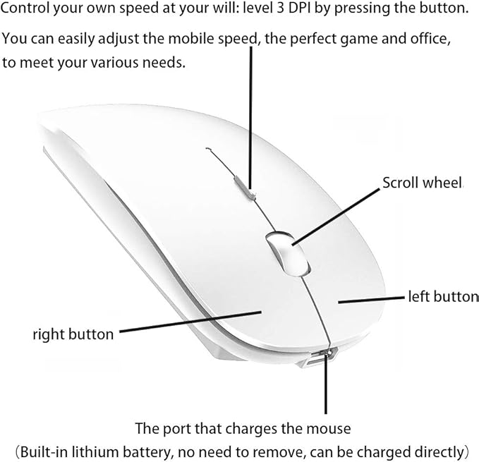 PEIBO Bluetooth Wireless Mouse for Laptop mac MacBook ipad MacBook air MacBook pro pc Desktop Computer Windows Chromebook Notebook (White)