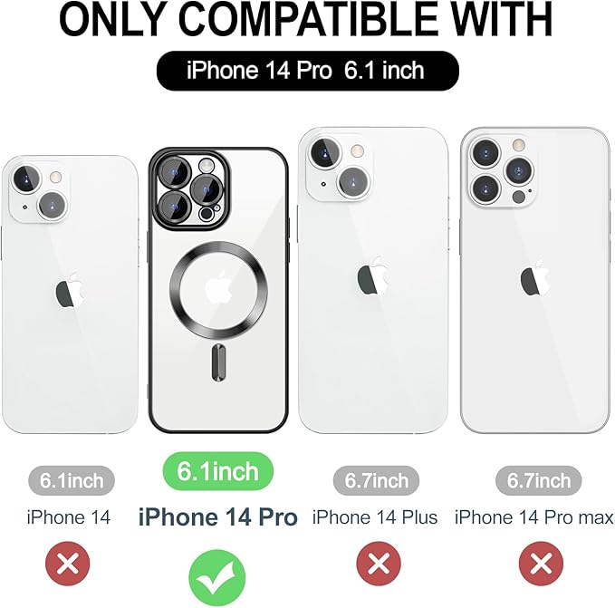 Hython Magnetic Clear for iPhone 14 Pro Case with Camera Lens Protector [Compatible with MagSafe] Luxury Plating Edge Slim Soft TPU Cover Protective Phone Case for iPhone 14 Pro 6.1", Black