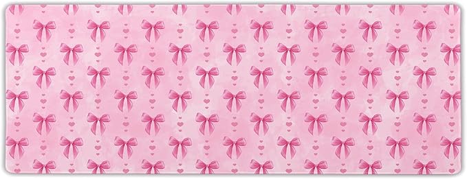 Pink Bows Mouse Pad Extended Large 31.5x11.8 in Coquette Kawaii Desk Mat Preppy Trendy Computer Large Mousepad Non-Slip Rubber Base Stitched Edge Gaming Mousepad PC Computer Desk Pad for Work Desktop