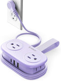 ORICO 4FT Purple Cruise Approved Travel Power Strip with 4 AC Outlets, 2 USB-A Ports, and 1 USB-C Port, 45° Flat Plug Extension Cord with Non Surge Protector for Travel/Home/Dorm/Office-AP3