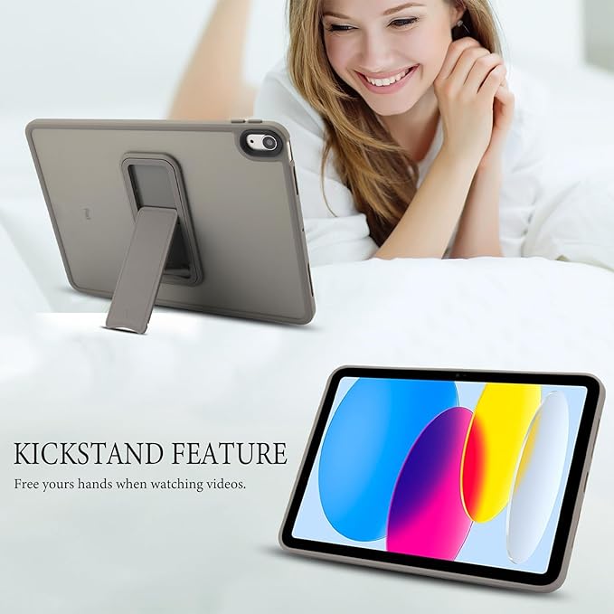 Shockproof Case for iPad (A16) 11th/10th Generation 10.9 inch 2025/2022, Kickstand Slim Fit Rugged Bumper Lightweight Anti-Scratch Bumper Case Cover for iPad 11th/10th Gen, Gray