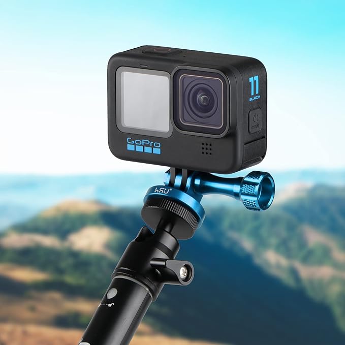 HSU Aluminum Alloy Metal GoPro Tripod/Monopod Mount with Aluminum Thumbscrew for GoPro Hero 13, 12, 11, 10, 9, 8, 7, 6, 5, 4, 3+, 3, 2, 1 HD, AKASO Campark and Other Action Cameras (Blue)