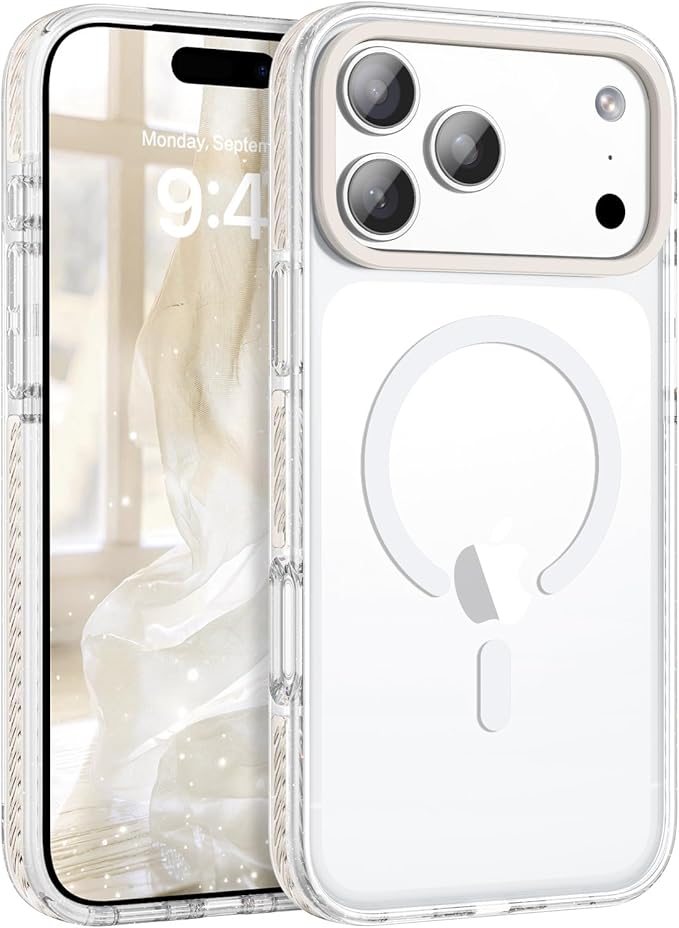 BENTOBEN Magnetic for iPhone 17 Pro Max 6.9" Case, Compatible with Magsafe Military Shockproof Protective Bumper Cute Transparent Slim Anti-Yellowing Phone Case for iPhone 17 ProMax Cover,Clear White