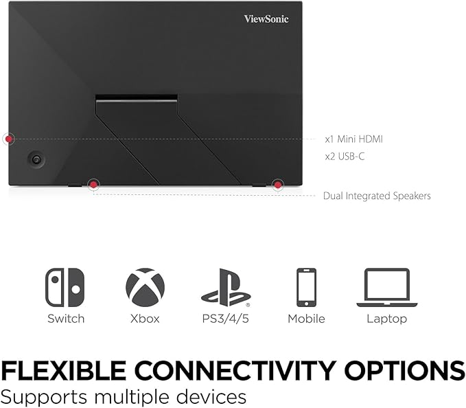 ViewSonic VA1653 16 Inch 1080p Portable Monitor, IPS Display with Eye Care for Easy Second Screen Productivity, Built-in Stand, USB-C, Mini HDMI, and Protective Case