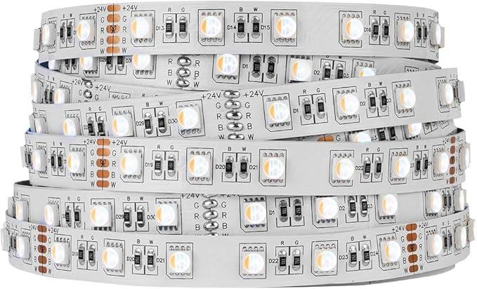 BTF-LIGHTING RGBW LED Strip Lights,UL Listed,5050 4 Colors in 1 RGB + 2700K-3000K Warm White,24V DC,16.4ft/5m 60LEDs/m 12mm White PCB, IP30 for Home Decoration(No Adapter or Controller)