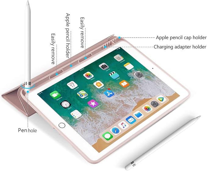 Aoub Case for iPad 9.7 inch 6th/5th Generation Case 2018/2017 with Pencil Holder, Thin Lightweight Smart Stand Cover, Auto Wake/Sleep, Model A1822/A1823/A1893/A1954, Pink