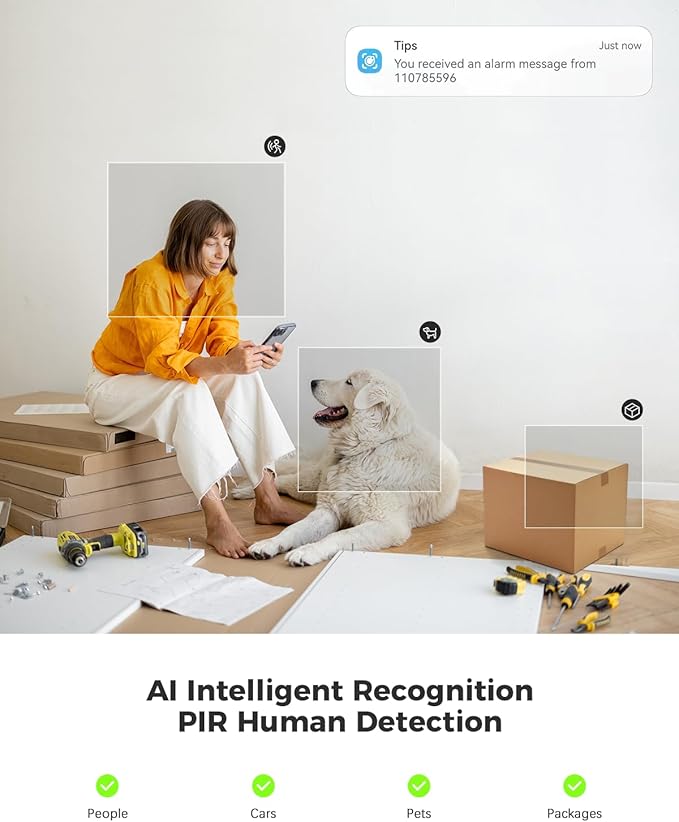 COCOCAM 2PCS 2K Indoor Pan/Tilt Security Camera with 5200mAh Battery, WiFi Camera,Wireless for Baby Monitor/Pet/Home Security, AI Recognition, PIR Human Detection, 2.4G WiFi