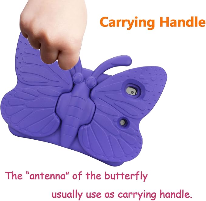 iPad 9th 8th 7th Generation Case Kids Girls, Cute Butterfly Shockproof EVA Foam Super Protection Stand Cover for iPad 2021 2020 2019 10.2" and iPad Air 3 Pro 10.5" - Purple