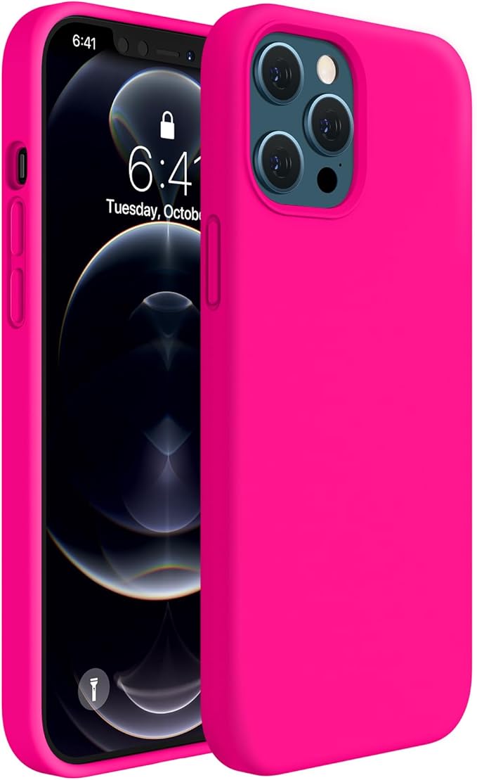 Miracase Compatible with iPhone 12 Pro Max Case, [Soft Anti-Scratch Microfiber Lining], Liquid Silicone Case Gel Rubber Shockproof Drop Protection Phone Case for 12 Pro Max, Hot Pink