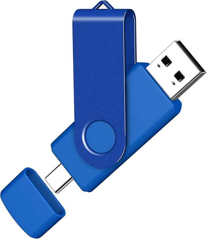AreTop 32GB USB C Flash Drive 2 in 1 OTG USB 2.0 + Type C Memory Stick with Keychain Dual Type-C Thumb Drive Photo Stick Jump Drive for Android Smartphones, Computer, Tablet, PC, 1 Pack (Blue)