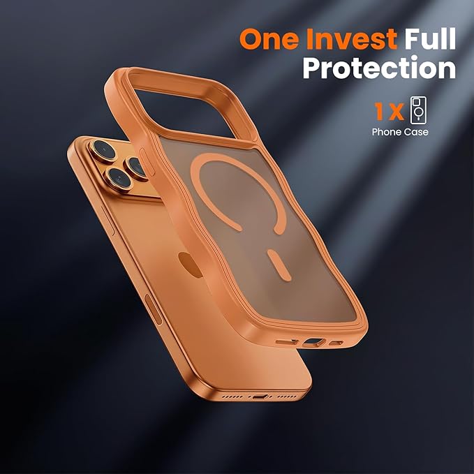 toushion for iPhone 17 Pro Case Cute Orange,Fits MagSafe,Matte Skin Feeling Back,Curly Wave Edge,Slim & Durable & Stylish,Cover Military-Grade Protection