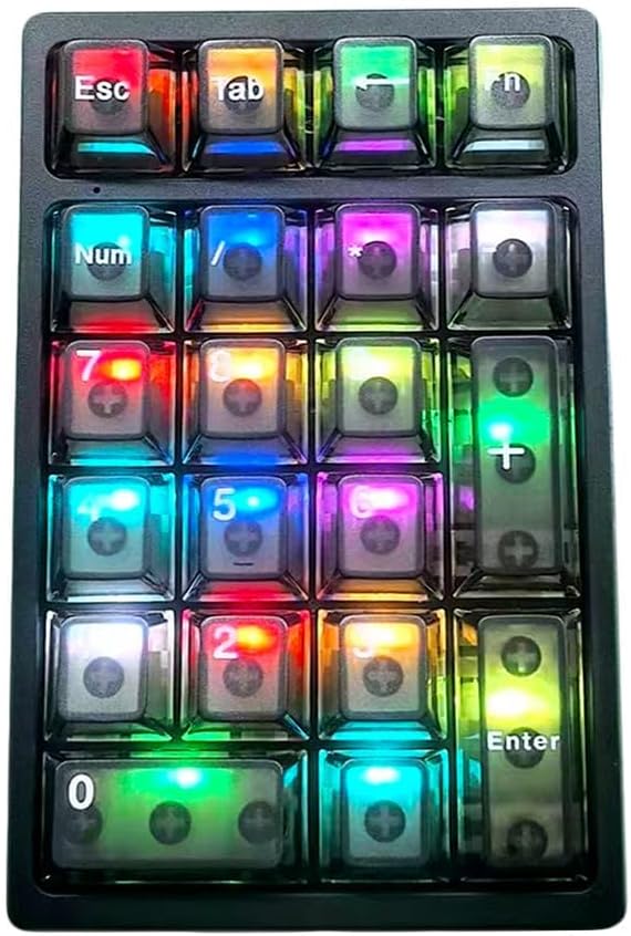BOYI TD21 Hot Swappable Numpad,21 Keys Mini Numpad Portable Keypad Bluetooth 5.0/2.4GHz/Wired Number Pad Keyboard PBT Keycaps RGB Backlit Type-C Mini Keyboard(Black Transparent Keycaps)