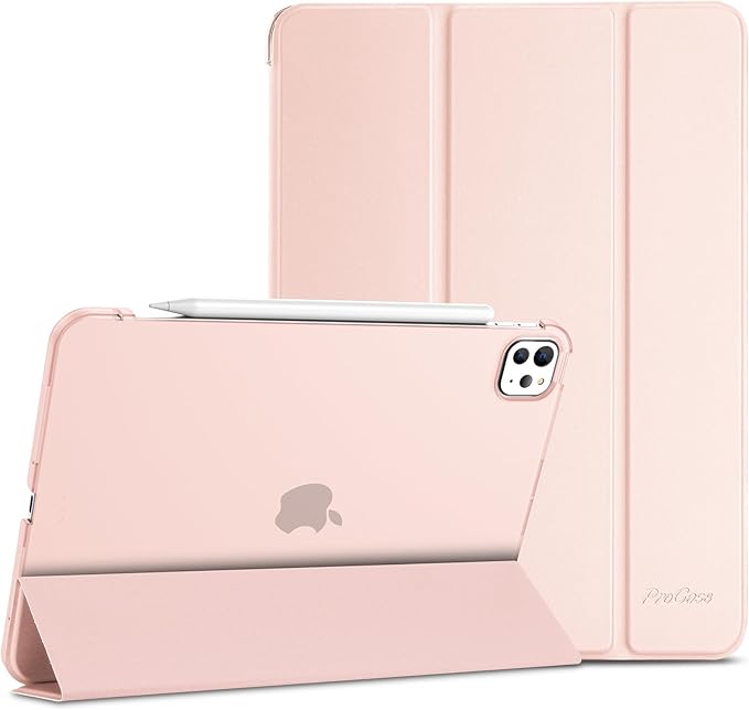 ProCase Smart Case for iPad Pro 11 Inch M5 2025/M4 2024 (Model: A3357/A3358/A3359/A2836/A2837/A3006), Slim Folio Stand Hard Back Shell Protective Tablet Cover for iPad Pro 11" 6th/5th Gen -Lightpink