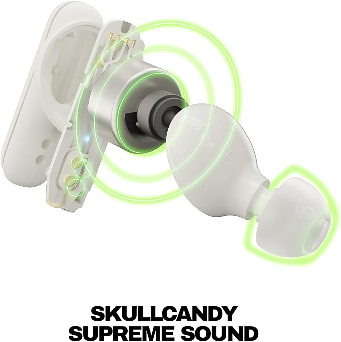 Skullcandy Smokin’ Buds Wireless Earbuds, Bluetooth Headphones, Noise Isolating Fit, Up to 20 Hours Battery, IPX4 Sweat and Water Resistant, Microphone for iPhone Android - Bone