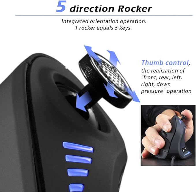 Vertical Mouse, Ergonomic USB Wired Vertical Mouse with [5 D Rocker] [10000 DPI] [11 Programmable Buttons], RGB Gaming Mouse for Gamer/PC/Laptop/Computer