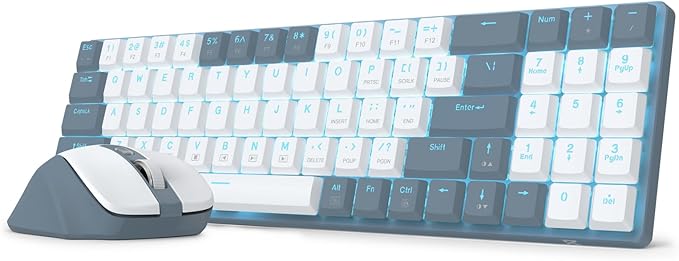 Redragon BS8773 Wireless Keyboard and Mouse Combo, 78 Keys 2.4Ghz Wireless Low-Profile Mechanical Red Switch Keyboard w/Slim Compact Design & Single Blue Backlit, Comfort Grip 2400 DPI Max Mouse