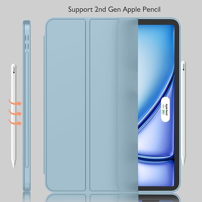 iMieet iPad Air 11 Inch Case M4/M3/M2(2026/2025/2024), iPad Air 5th/4th Generation Case 2022/2020 10.9 Inch with Pencil Holder,Trifold Stand Smart Case with Soft TPU Back(Light Blue)