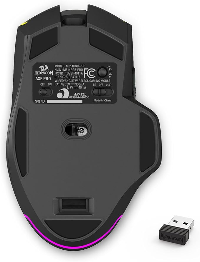 Redragon Axe M814 Programmable Wireless Gaming Mouse, with RGB Streaming Lights, 8 programmable Buttons, max 8000DPI,15G Acc,Multifunctional Software, Ergonomic Design