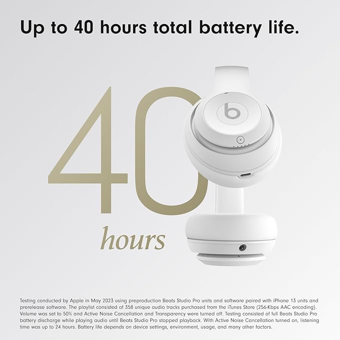 Beats Studio Pro Bluetooth Noise Cancelling Headphones with Apple 20W USB-C Power Adapter - Matte White