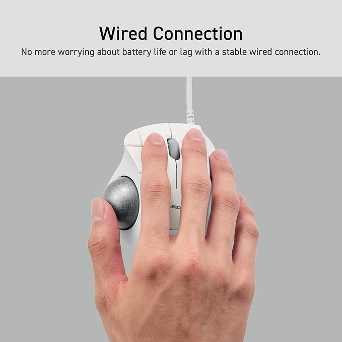 ELECOM Ergonomic Comfort Design Trackball IST Wired USB-A Connection, Smooth Tracking with Ruby Ball Bearing, 36mm Ball, Thumb Control, Compatible for Windows, PC, and Mac White (M-IT10URWH)