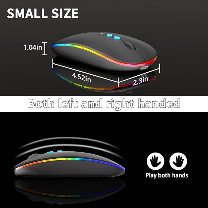 Halpilt LED Wireless Mouse A100S Rechargeable Portable Silent Mouse with Optional USB and Type-C Receiver 3-Speed Adjustable DPI for PC/Mac/Laptop (Frosted Black)