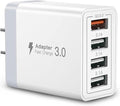 USB Charger, 4 Port USBA Wall Charging Block, Fast Charge QC 3.0 Plug Adapter Compatible with iPhone 12/13/14/15/XS/XS Max/XR/X, LG, Google Pixel and More