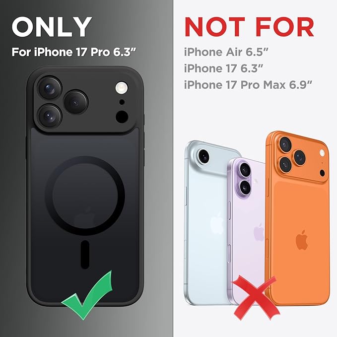 CAPRARO Magnetic for iPhone 17 Pro Case, Upgraded [Full Camera Protection] [Compatible with MagSafe] Protective Translucent Matte Women Girl Phone Case Cover, Black
