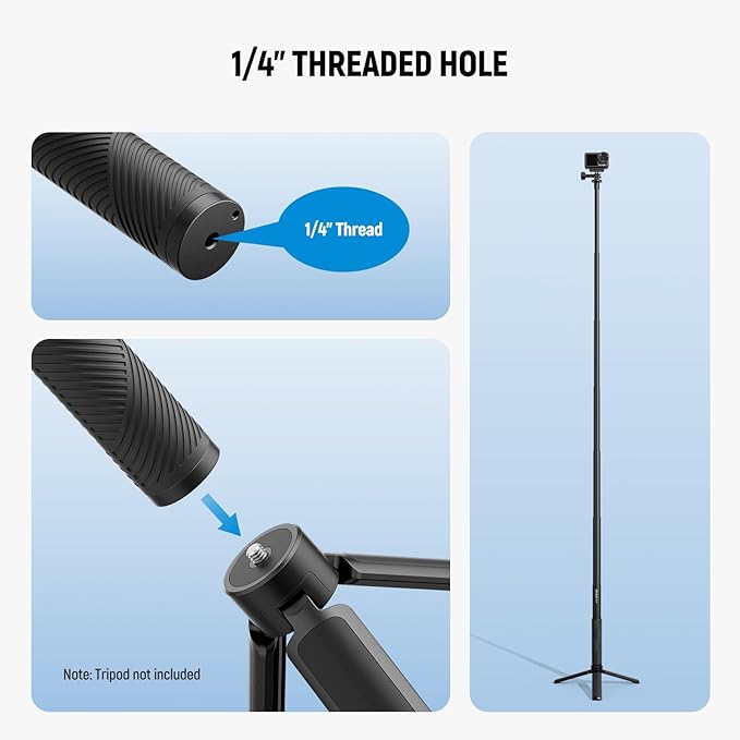 NEEWER Extension Rod Kit Compatible with DJI OSMO Action 5 Pro 4 3 GoPro Insta360 AKASO, 60.5" Invisible Selfie Stick, Action Camera Adapter & Magnetic Quick Release Mount for Video Recording, GP-84
