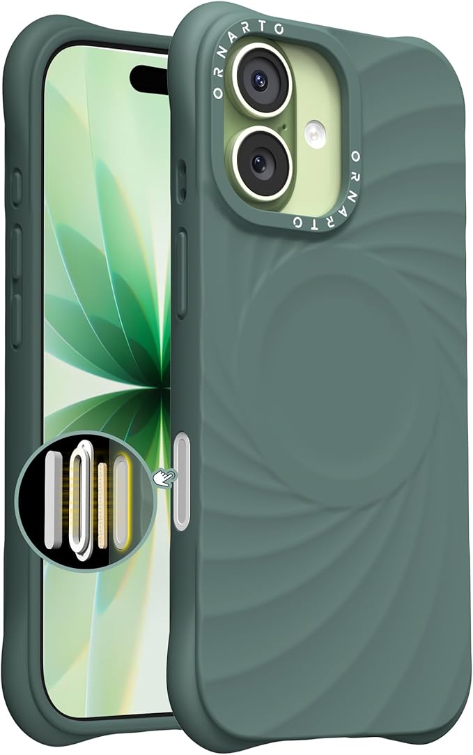 ORNARTO Vortuxe for iPhone 17 Case 6.3" | 2X MIL-STD Protection | Camera Control Button | Compatible with MagSafe | Sleek Aesthetic Liquid Silicone Phone Cover | Pine Green