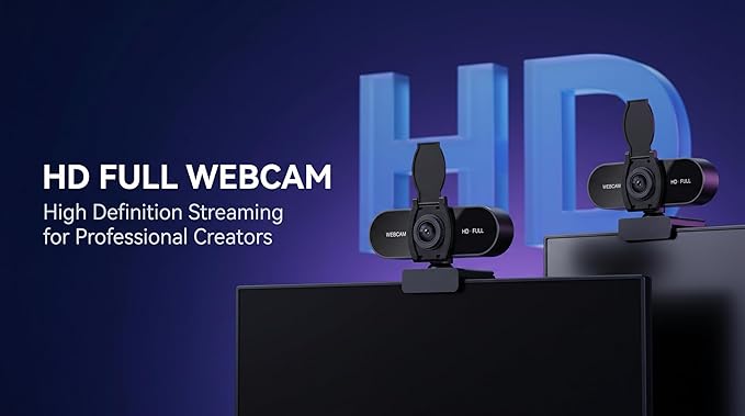 2K HD Webcam with Microphone, Noise Cancellation, Privacy Cover, Wide-Angle Lens, Auto Light Correction, Plug & Play USB Webcam for Laptop, Desktop, PC, Mac, Zoom, Skype, Streaming