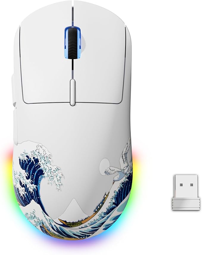 G57 Wireless Gaming Mouse, 8000 DPI, 80g, 2.4G/Bluetooth/USB-C Rechargeable Wireless Mouse with 5 Programmable Buttons for PC/Mac, White