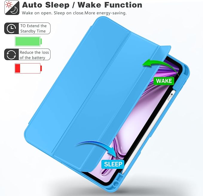 ZryXal New iPad Air 13 Inch Case M3 2025/M2 2024 with Pencil Holder, Trifold Stand Smart Case with Soft TPU Back,Auto Wake/Sleep(Ocean Blue)
