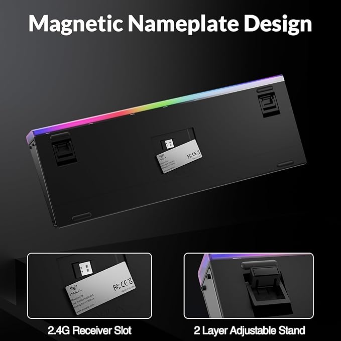 Aula H108 Wireless Mechanical Keyboard, Hot Swappable Silent Keyboard, Full Size Keyboard with Number Pad, Gasket Structure, RGB Backlit Computer Gaming Keyboard with PBT Keycaps for PC/Office