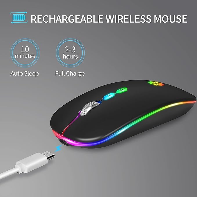KBCASE Wireless Mouse, LED Wireless Mouse for Laptop, Slim Silent Mouse 2.4G Rechargeable Wireless Computer Mouse for Laptop, MacBook, iPad, Chromebook, with USB & Type-c Receiver