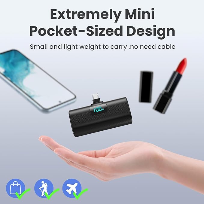 [2-Pack]Portable Charger for iPhone 16/15 Series,5200mAh PD USB C Power Bank Built-in USB-C Connector,Battery Pack Compatible with iPhone 16/16 Plus/16 Pro/16 Pro Max/15 Series,Android (Black+Black)