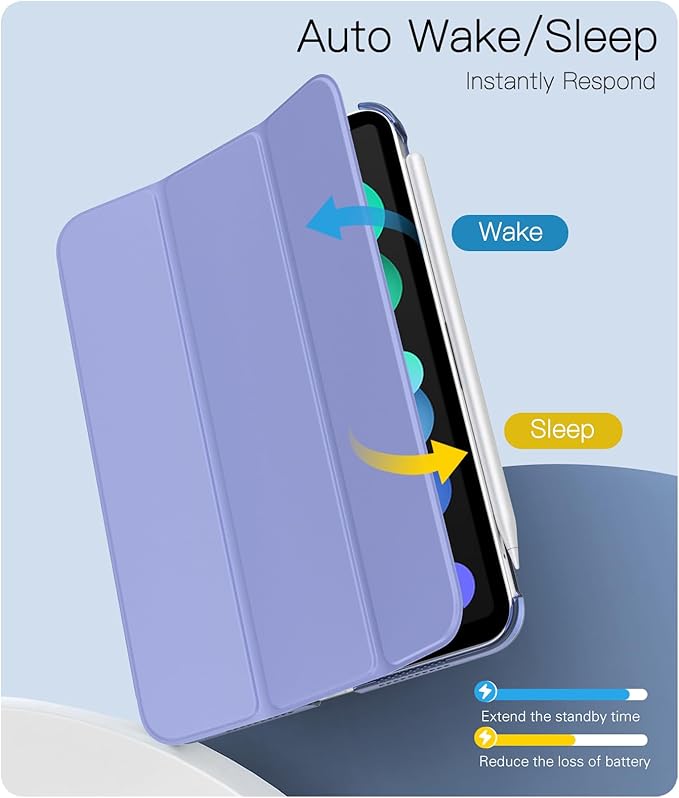 TiMOVO Case for iPad mini 7 A17 Pro 8.3-inch 2024, iPad mini 6th Generation Case, Slim Translucent Hard Back Folio Cover Support Touch ID & Apple Pencil Charging, Auto Wake/Sleep,Lavender Purple