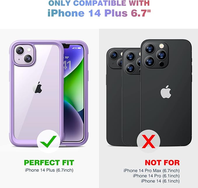 Diaclara Designed for iPhone 14 Plus Case, Full Body Rugged Case with Built-in Touch Sensitive Anti-Scratch Screen Protector, with Camera Lens Protector for iPhone 14 Plus 6.7" (Peri Purple)