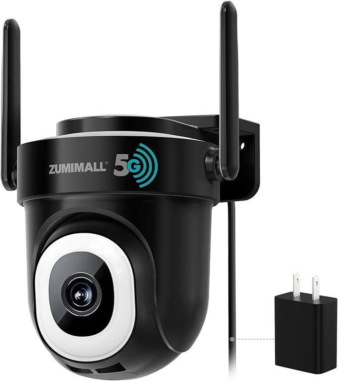 ZUMIMALL 2.5K Wired cameras for home security, 2.4G/5G WiFi Outdoor Security Camera, 5MP, 24/7 Recording, AI Motion Detection, Cloud & SD Card Storage, 2-Way Audio, 360° PTZ Auto Tracking, IP66, Black