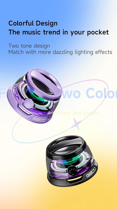 2 Pcs G200 Magnetic Bluetooth Speaker,Multifunctional Portable Mini Speaker with RGB Color Light Show-3D Surround Sound Effect,Birthday (Purple)
