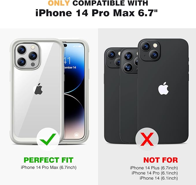 Diaclara Designed for iPhone 14 Pro Max Case 6.7’’, Full Body Rugged Phone Case w/Built-in Sensitive Anti-Scratch Screen Protector+9H Tempered Glass Camera Lens Protector(White)