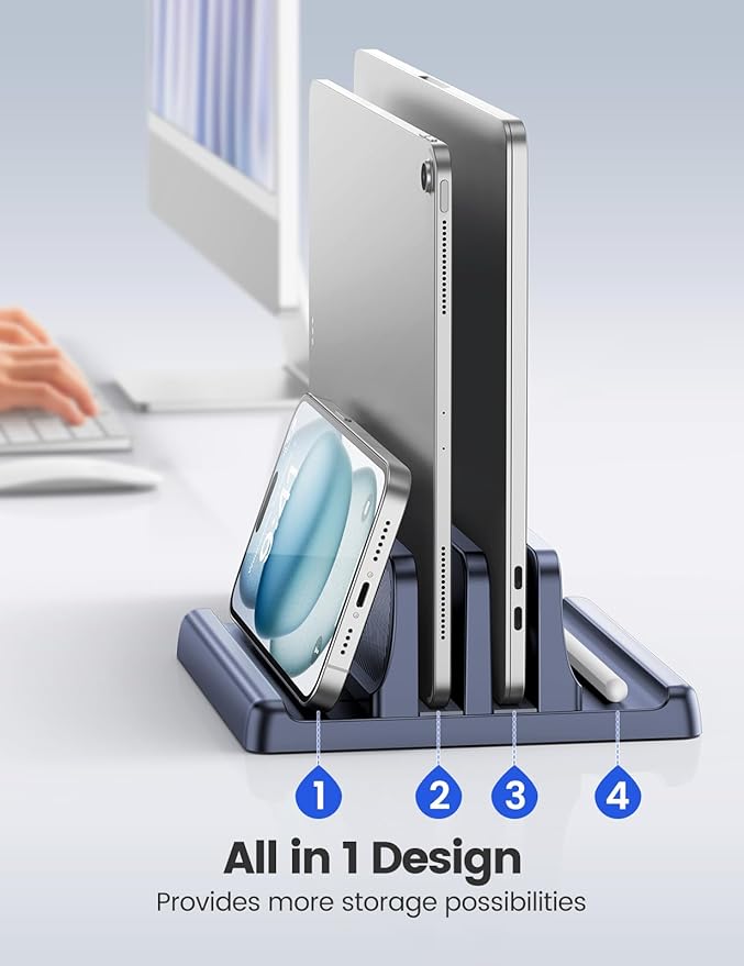 EAXBUX 3 in 1 Vertical Laptop Stand Holder,Adjustable ABS Plastic Laptop Organizer Desktop Management Notebook Dock,Vertical Laptop Stand Space Saving for MacBook,Surface,Samsung,HP,Dell,Chrome Book