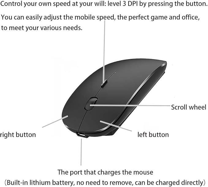 PEIBO Bluetooth Wireless Mouse for Laptop mac MacBook ipad MacBook air MacBook pro pc Desktop Computer Windows Chromebook Notebook (Black)