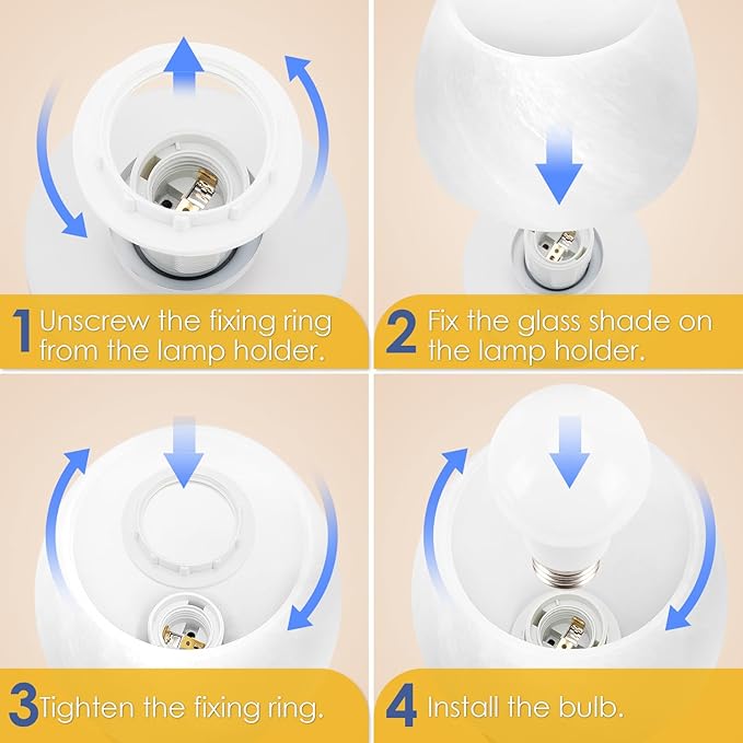 Bedside Table Lamp - Touch Small Lamp for Bedroom Nightstand, 3-Way Dimmable, White Opal Glass Shade, Warm LED Bulb Included