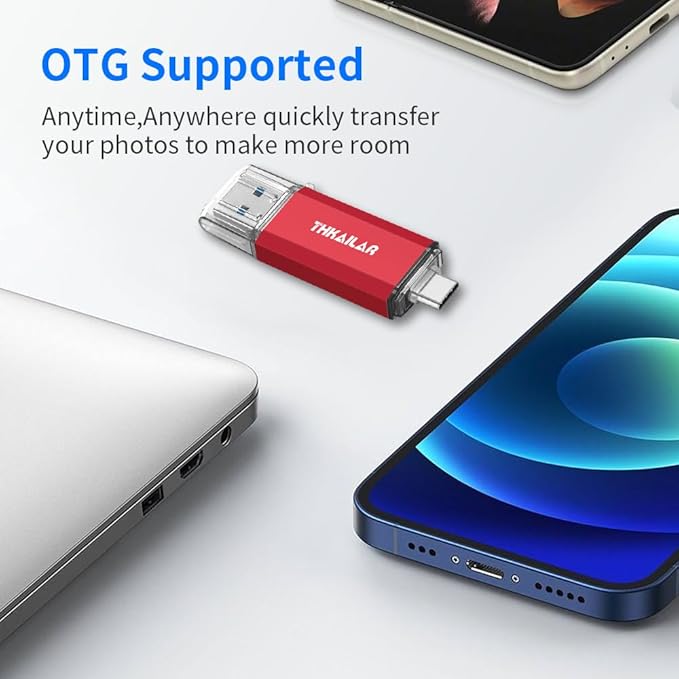 Thkailar USB C Flash Drive 32GB 2 in 1 Dual OTG Thumb Drive High Speed USB 3.1 Type C Memory Stick for iPhone 15, Samsung, MacBook, Laptop, Tablet, PC